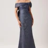 Asymmetrical Portrait Jacquard Evening Gown