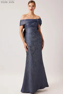 Asymmetrical Portrait Jacquard Evening Gown