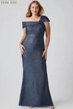 Asymmetrical Portrait Jacquard Evening Gown