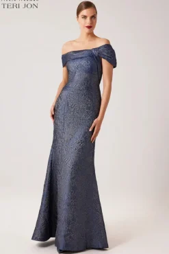 Asymmetrical Portrait Jacquard Evening Gown