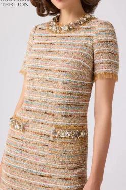 Boucle Fringe Trim Daytime Dress