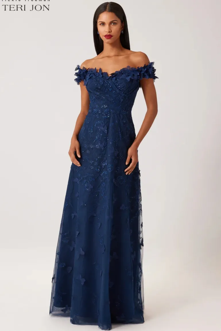Butterfly Applique 3D Lace And Tulle Gown