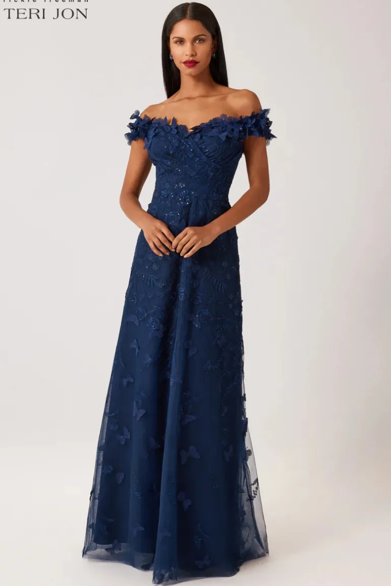 Butterfly Applique 3D Lace And Tulle Gown