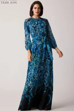 Chiffon Floral Print A Line Gown