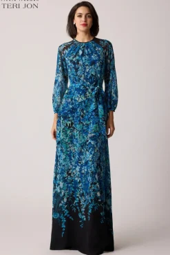 Chiffon Floral Print A Line Gown