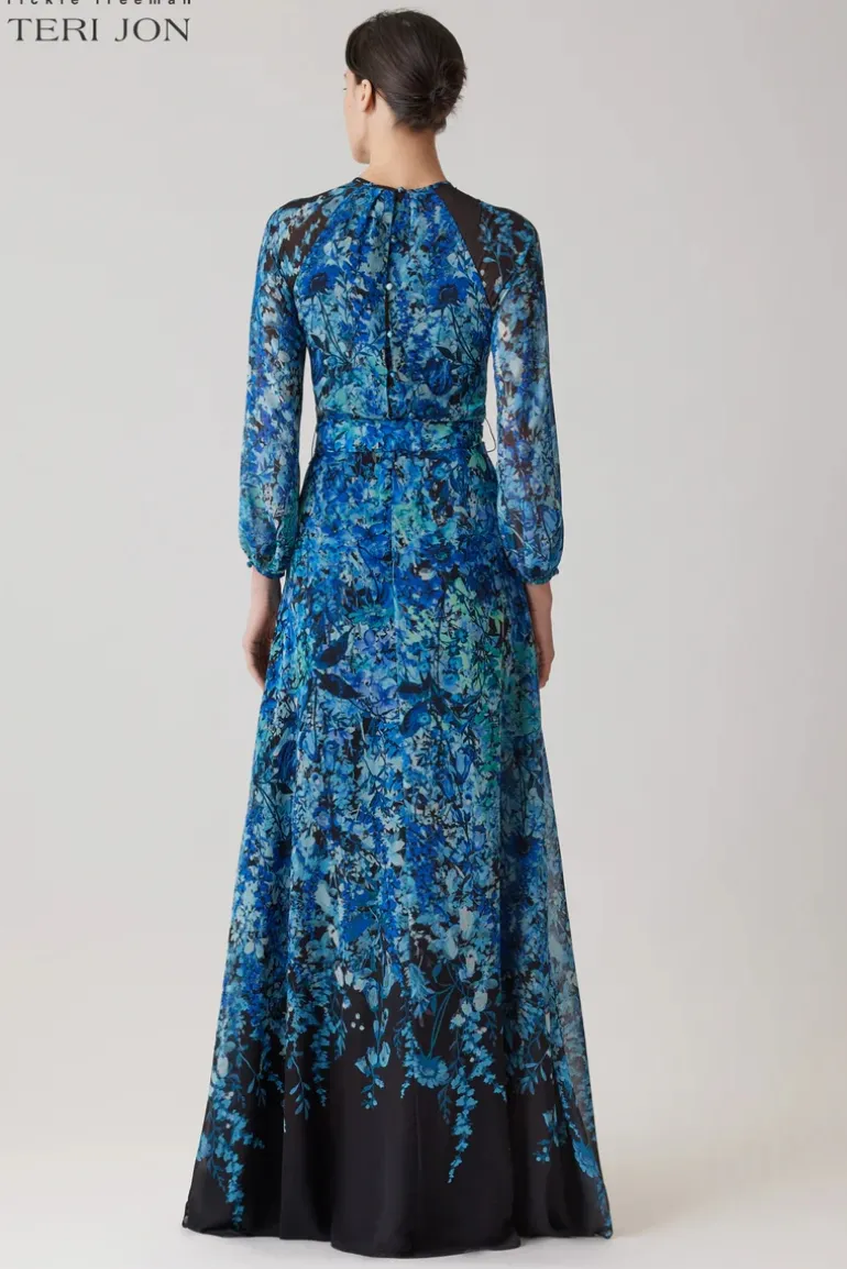Chiffon Floral Print A Line Gown