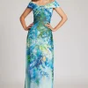 Chiffon Off The Shoulder Print Gown