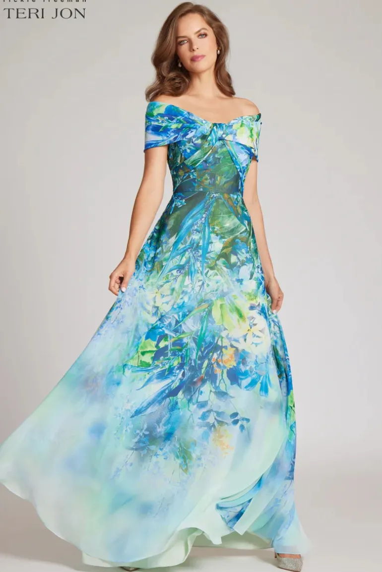 Chiffon Off The Shoulder Print Gown