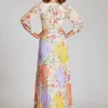 Chiffon Patchwork Floral Print Pleated Maxi Dress