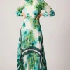 Chiffon Pleated Maxi Floral Print Gown