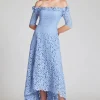 Cotton Lace Off the Shoulder High Low Dress