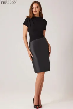 Crepe And Leather Stretch Cocktail Dress