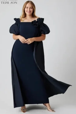 Crepe And Taffeta Evening Gown With Cape