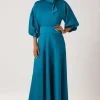 Crepe Back Satin Tie Neck Gown