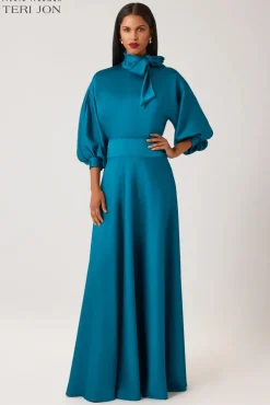 Crepe Back Satin Tie Neck Gown