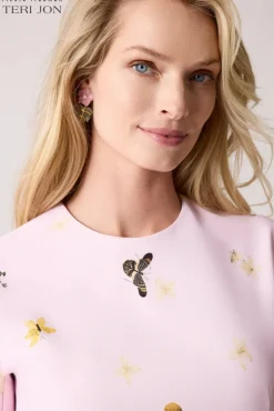 Crepe Butterfly Border Print Sheath Dress