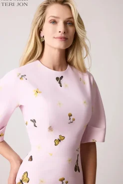 Crepe Butterfly Border Print Sheath Dress