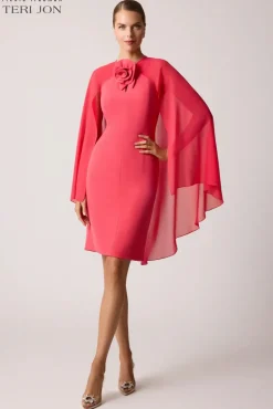 Crepe Chiffon Fly Away Cape Dress