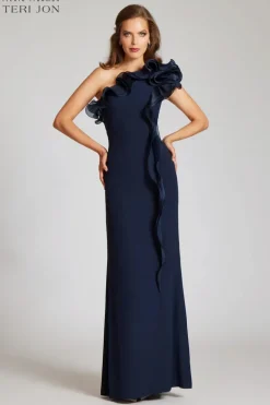 Crepe Column Gown With Organza