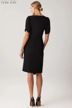 Crepe Embroidered Flower Stretch Dress
