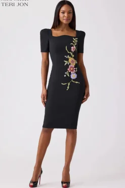Crepe Embroidered Form Fitting Mini Dress