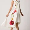 Crepe Floral Border Trim Dress