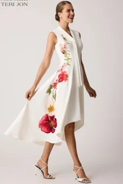 Crepe Floral Border Trim Dress