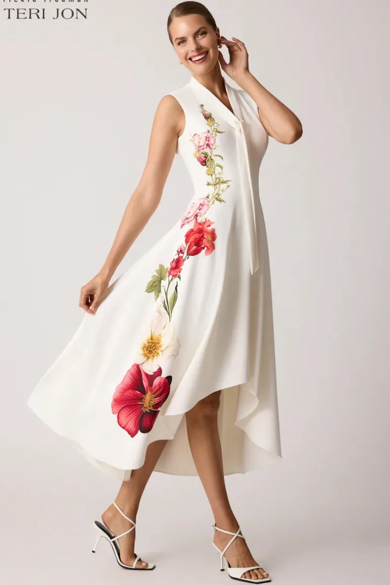 Crepe Floral Border Trim Dress