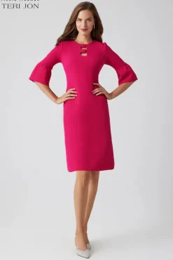 Crepe Keyhole Chest Flounce Cuff Dress