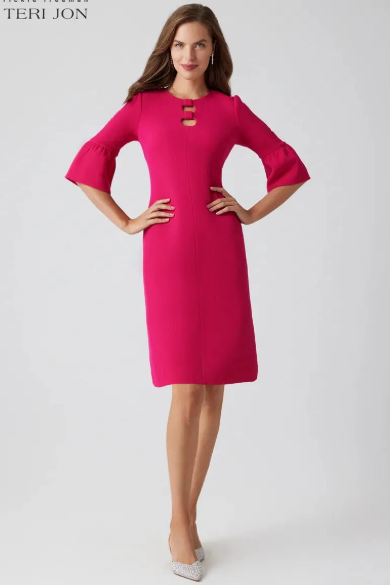 Crepe Keyhole Chest Flounce Cuff Dress