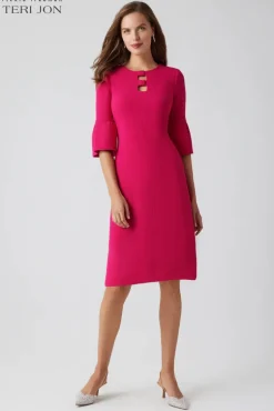Crepe Keyhole Chest Flounce Cuff Dress