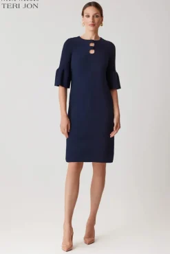 Crepe Keyhole Chest Flounce Cuff Dress