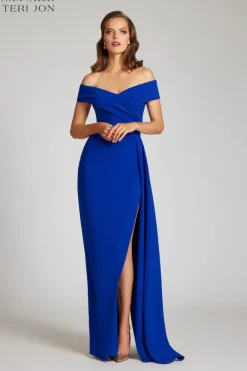 Crepe Off The Shoulder Portrait Side Drape Gown