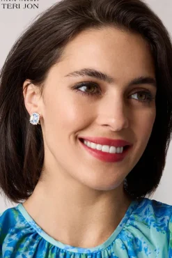 Cushion-Cut Stone and Crystal Earrings
