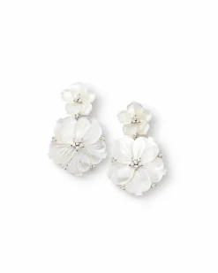 Double Carved Mother of Pearl Flower Drop Earrings