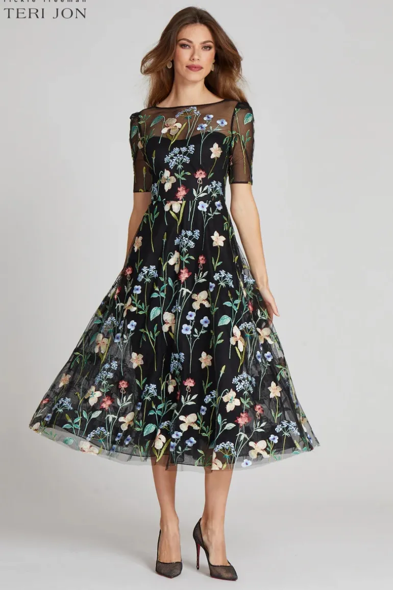 Embroidered Tulle Dress With Floral Print
