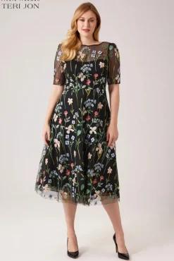 Embroidered Tulle Dress With Floral Print