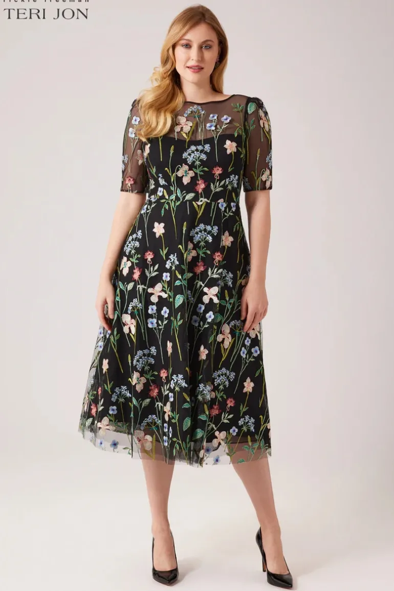 Embroidered Tulle Dress With Floral Print