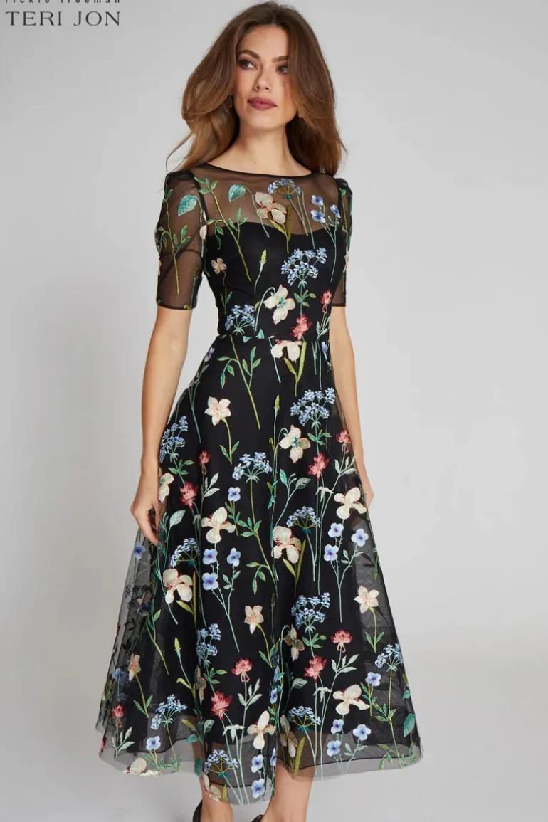 Embroidered Tulle Dress With Floral Print