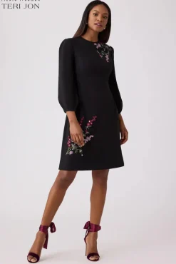 Floral Crepe Applique Dress