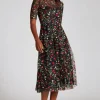 Floral Embroidered Tulle Midi Dress