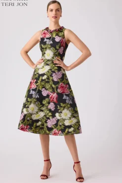 Floral Jacquard Halter Dress