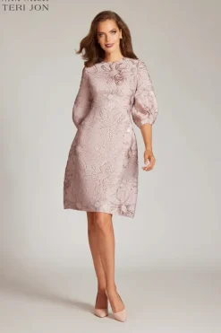 Floral Pattern Jacquard Balloon Sleeve Dress