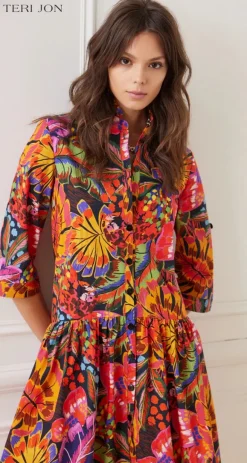 Floral Print Drop Pleat Dress