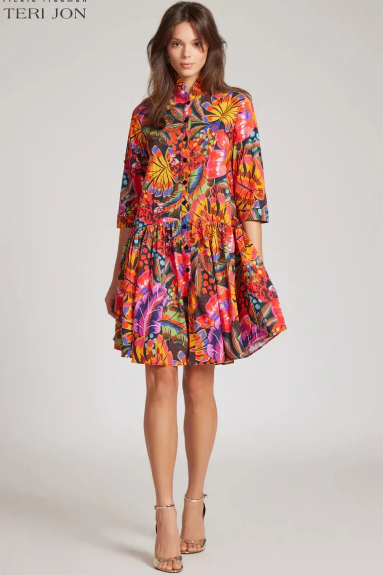 Floral Print Drop Pleat Dress