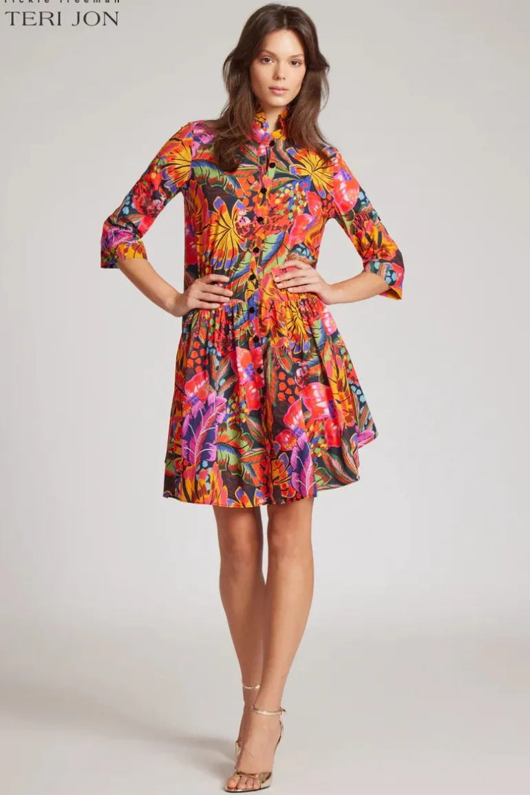 Floral Print Drop Pleat Dress