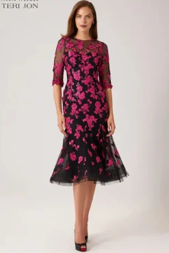 Flower Applique Godet Dress