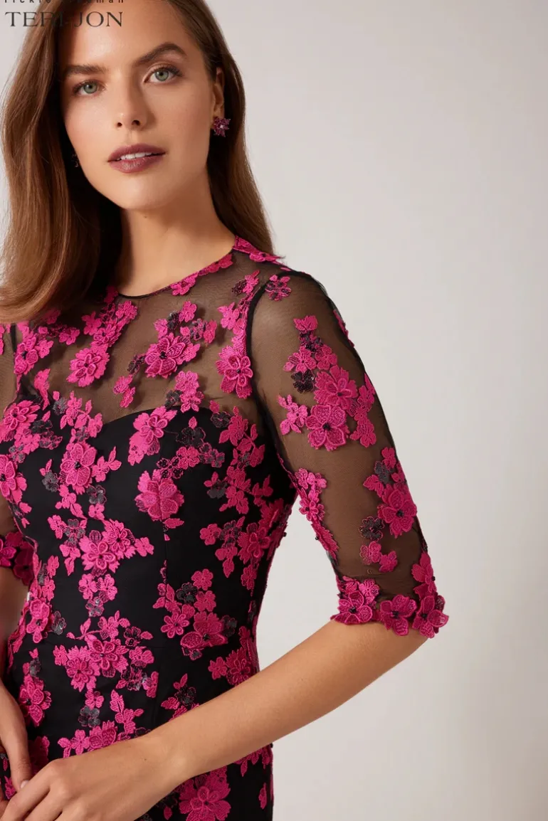Flower Applique Godet Dress
