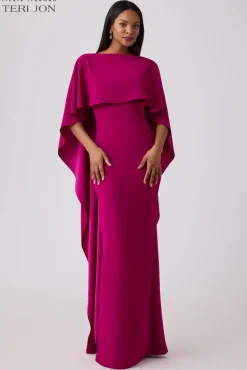 Formal Crepe Gown With Satin Back Capelet