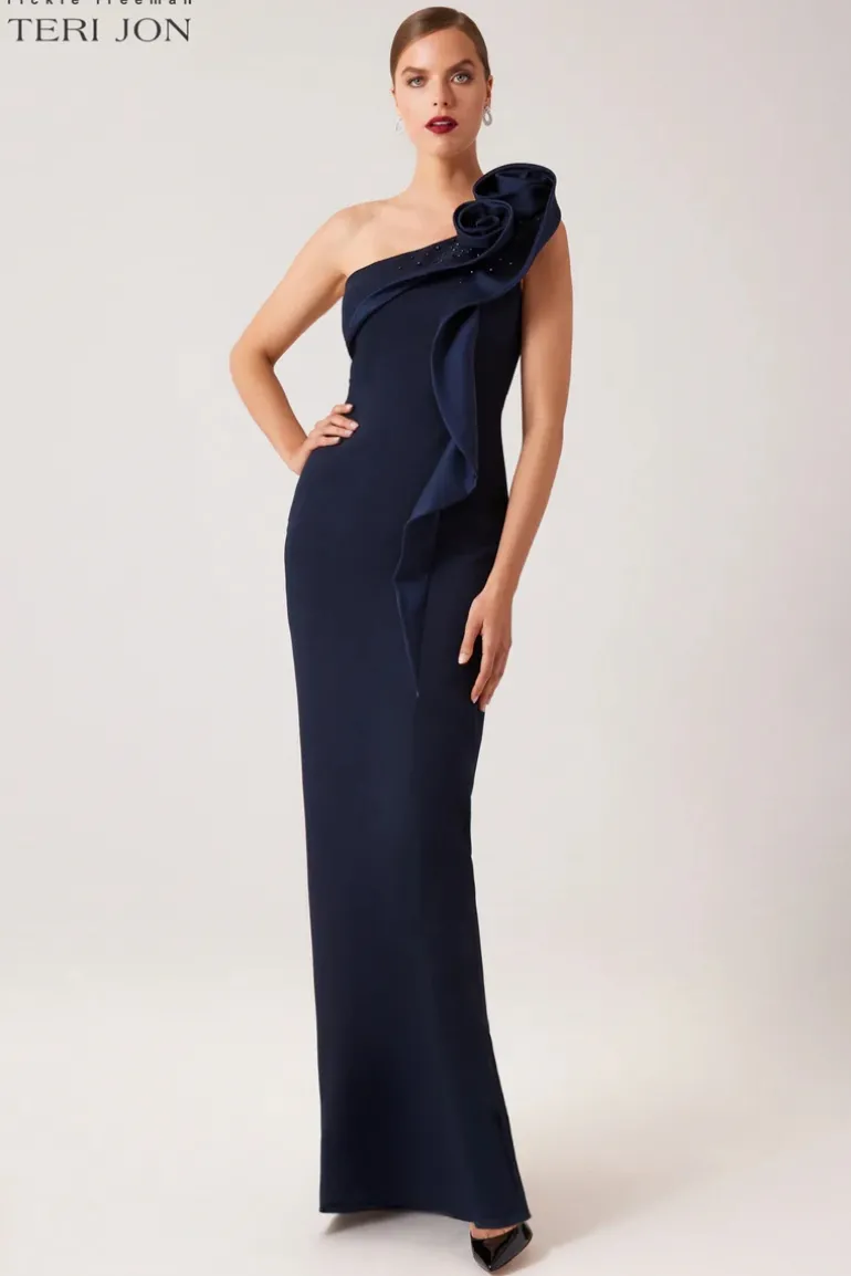 Formal Crepe Trim Self Flower Gown